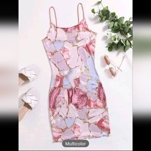 SHEIN BAE Plus Marble Print Lettuce Edge Dress